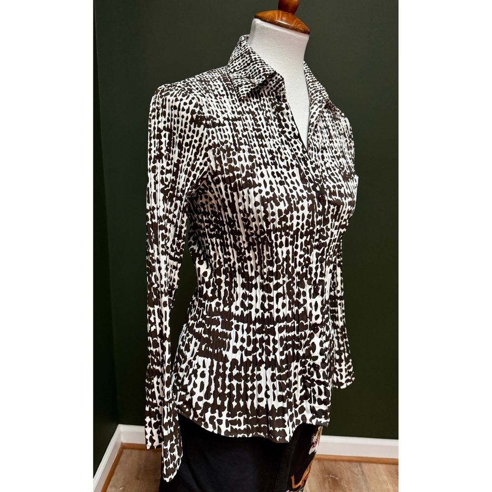 NWOT Apt. 9 Brown & White Accordion Bell Sleeve Top Women's S - Picture 3 of 9